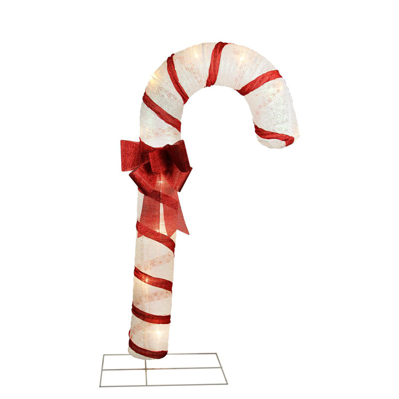 Décoration de Noël 72 po canne de bonbon scintillante rouge et blanche pré-éclairée 72 po