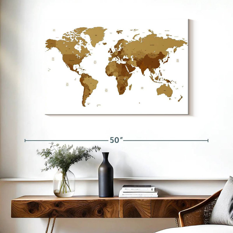 Aliaz Earth Tones World Map, 26" H x 39" W