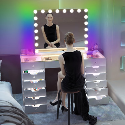 Hollywood 20-Bulb LED Vanity Makeup Mirror with RGB Side Lights, 3 Color Dimmable, Touch Control, Detachable Base & Wall Mount, 10X Magnification
