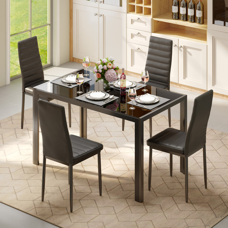 Latoyta 5 - Piece Glass Top Dining Set, Black