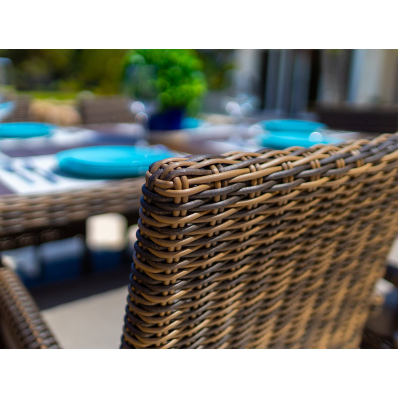 Tuscany Rectangular 8 - Person Rectangular Wicker Dining Set with Cushions, Canvas Charcoal Sunbrella® Canvas