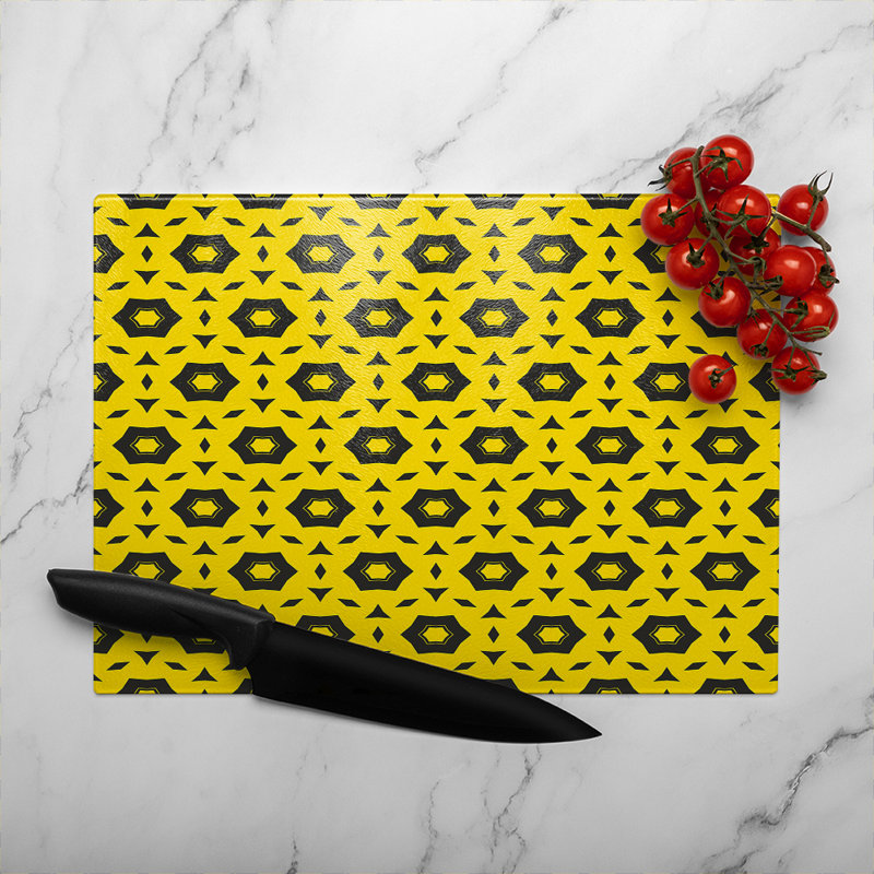 Geometric Pattern Glass Chopping Board, 40cm L x 28cm W
