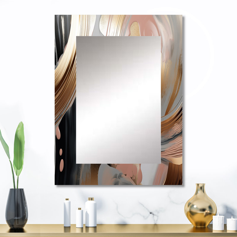 Abstract Golden and pink infinity circles VII - Liquid Ink Decorative Wall Mirror, Modern Mirror, Printed Metal Art