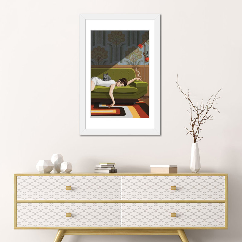 «Waiting Game on Canvas» par Artcatillustrated Print, H 40 po x l 26 po, Impression encadrée, Blanc