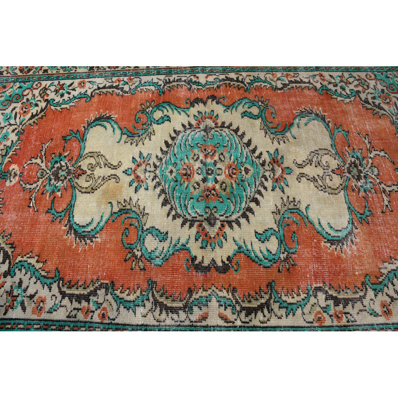 Tapis unique de style Oushak turc rétro tissé à la main pour un décor de salon bohémien et un plancher oriental