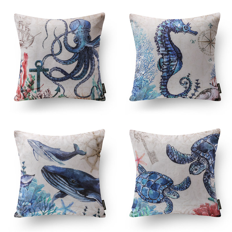 Design Ocean Decorative Throw Square Pillow Cover & Insert, Blue Marine Life