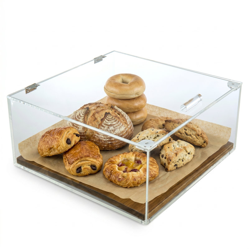 Acrylic Bread Box Acacia Base Display Case