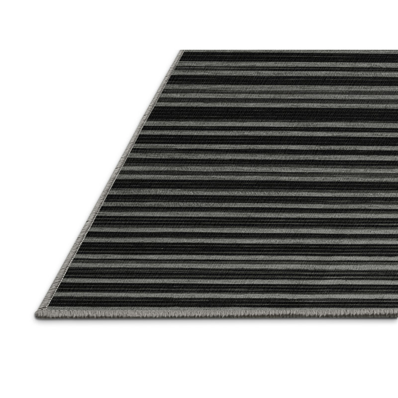 Machine Washable Horizontal Stripes Gray Area Rug, Round 8'