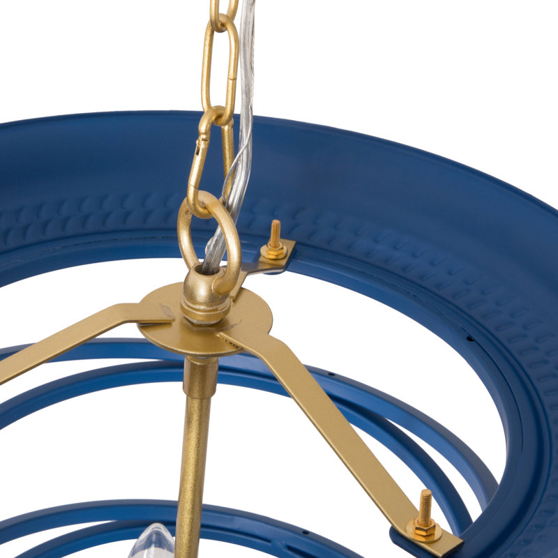Aemon 4 - Light Dimmable Cage Chandelier, Blue/Gold