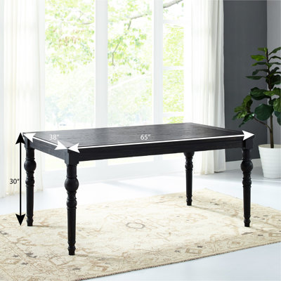 Table de salle à manger noire urbaine - plateau de table avec texture et finition de grain de bois riche, pieds de fabrication artisanale majestueuse, structure en bois d'hévéa robuste pour une durabilité accrue, l 65 po x P 38 po x H 30 po, assemblage