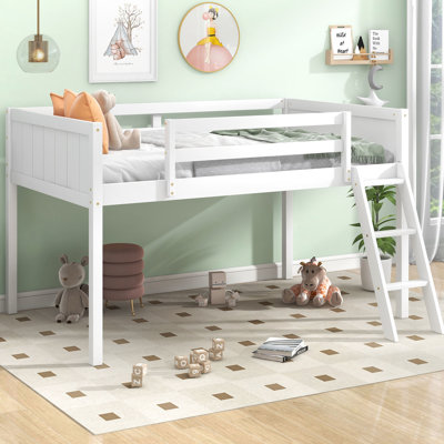 Lit mezzanine bas simple en bois, blanc, avec lit convertible convertible - pas besoin de sommier