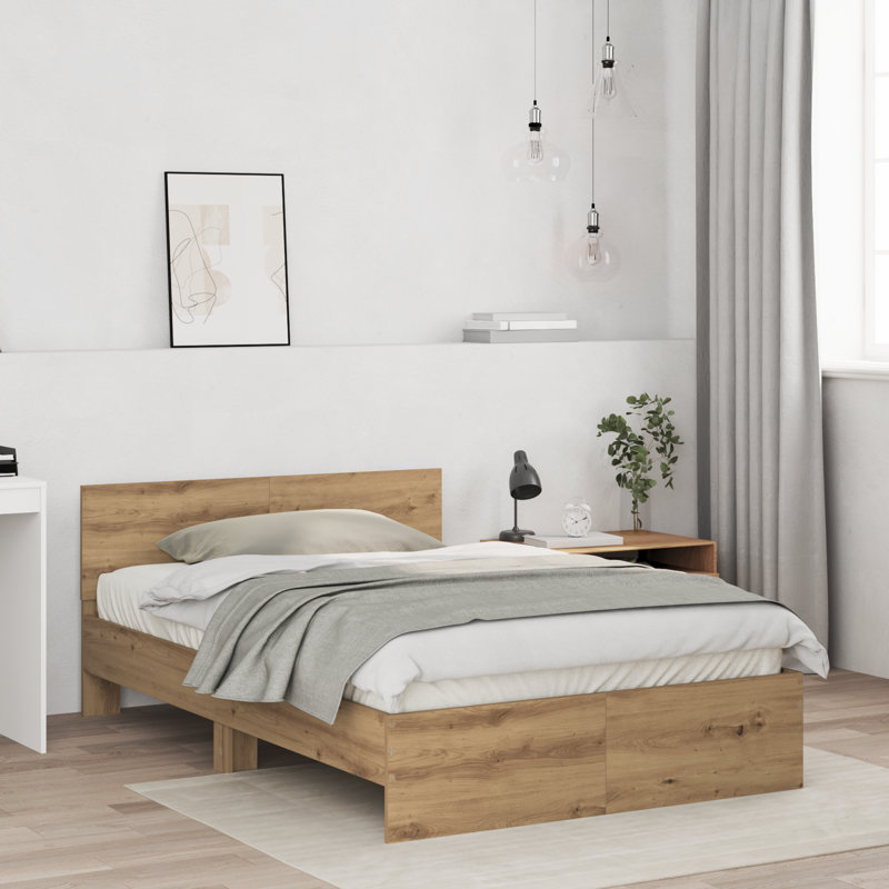 Bed Frame With Headboard Old Wood Solid Pine Wood, Small Double (4'), Artisan Oak