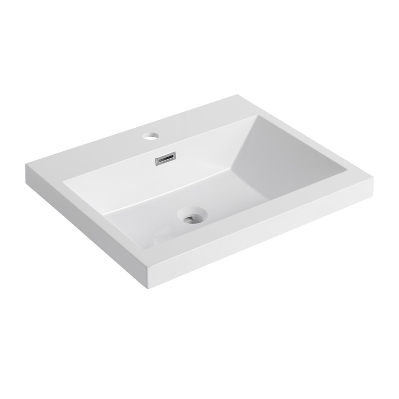 Lavabo de salle de bain en lustre blanc brillant de 24 po, présentant un attrait élégant et une qualité contemporaine