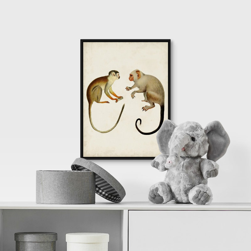 Art sur toile singes pour enfants, H 36 po x l 12 po x P 1,2 po, Cadre pour toile flottant noir