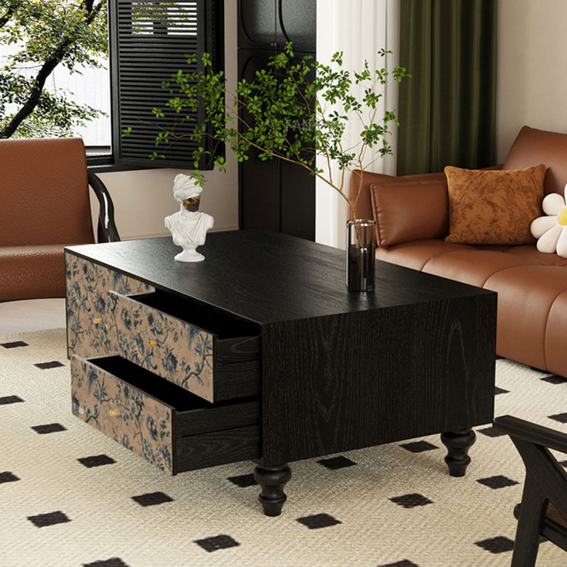47.24" Black Solid Wood Rectangular Coffee Table