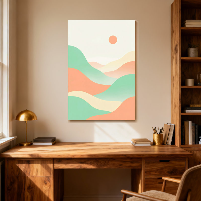 Abstrait paysage de montagne pastel doux avec soleil