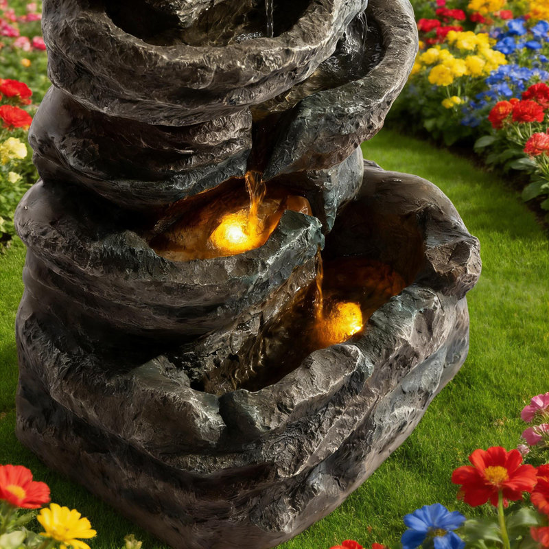 6-Tier Cascading Waterfall Fountain With LED Lighting And Weather-Resistant Resin