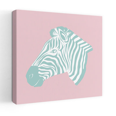 Pastel Zebra Head Abstract Contemporary Minimalist Zebra Wall Art Print by Martina - Wrapped Canvas Print