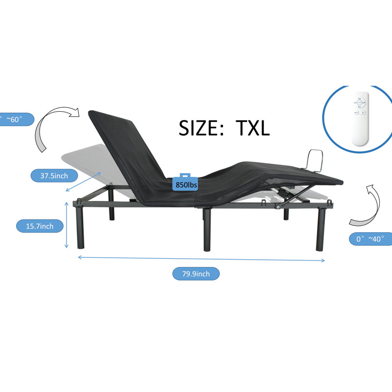 Base de lit électrique réglable - moitié pliable. Tête et pied incliné. Structure en acier, glissade. Support de matelas. Fonction de pliage motorisé simple, acier, réglage indépendant, silencieux