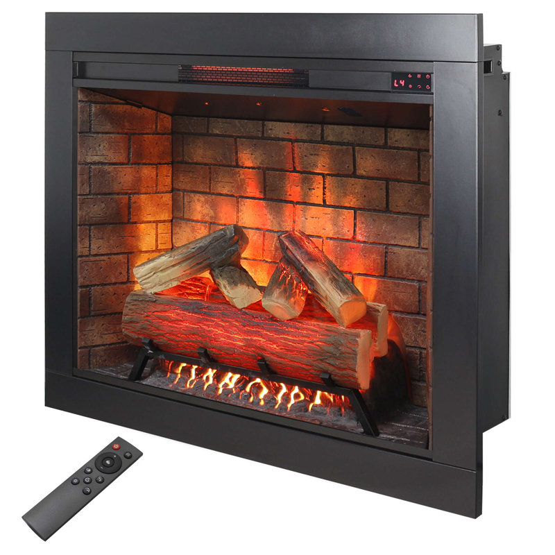 Symple Stuff Electric Fireplace Insert with Fire Crackling Sound, Adjustable Flame/Temperature, Fireplace Heater with Remote/Timer, Removable Trim Kit, 1500W, Black