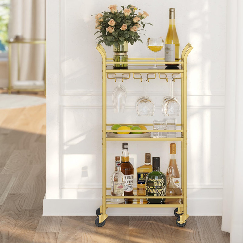Bamel Bar Cart, Gold, Glass
