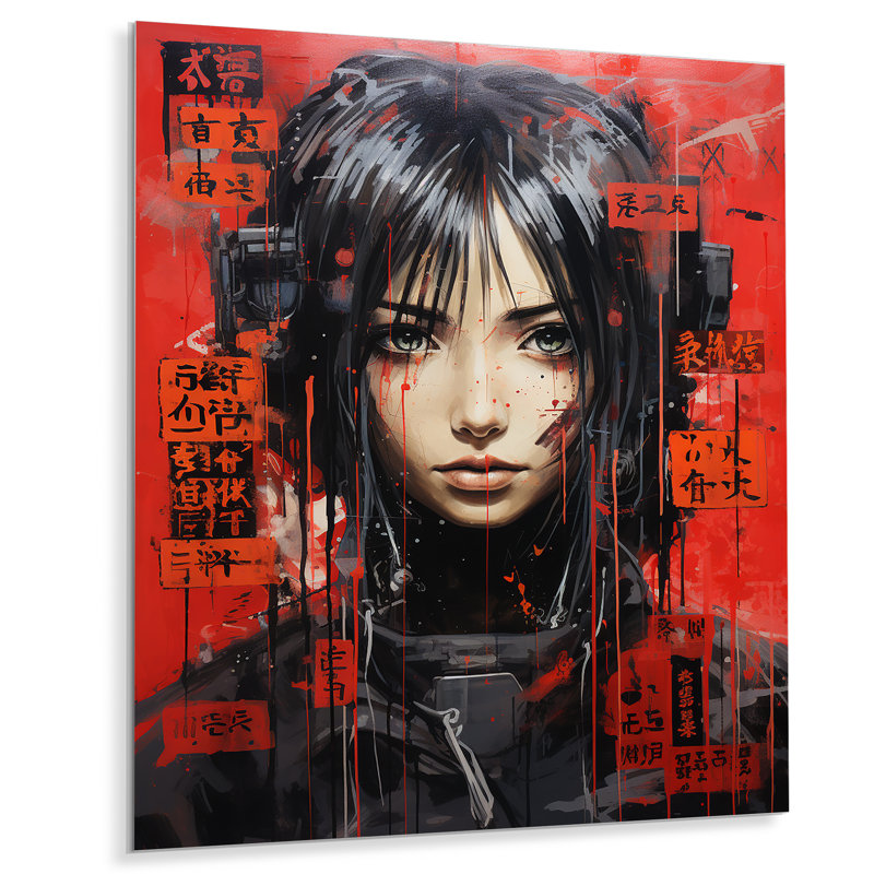 Neon Graffiti, Japon, Geisha, femme II, impression d'art mural en métal asiatique, H 20 po x l 12 po x P 1 po