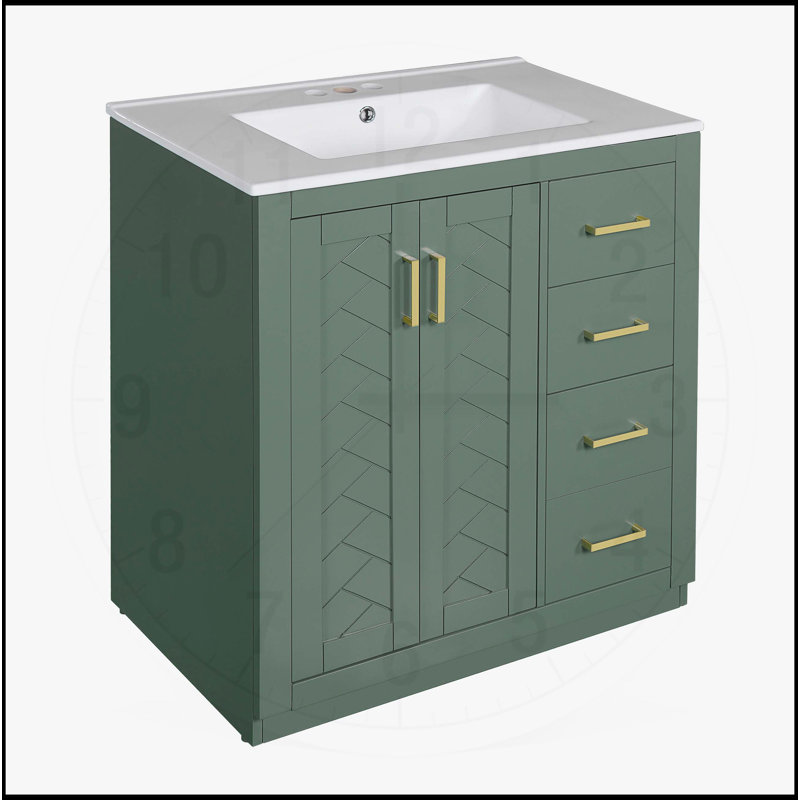 Meuble-lavabo 30 po avec lavabo en céramique, Vert
