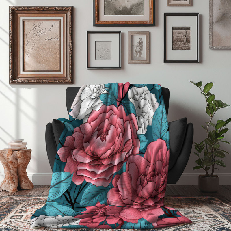 Ensemble de jeté rose et cyan 1 pièce, Lit simple