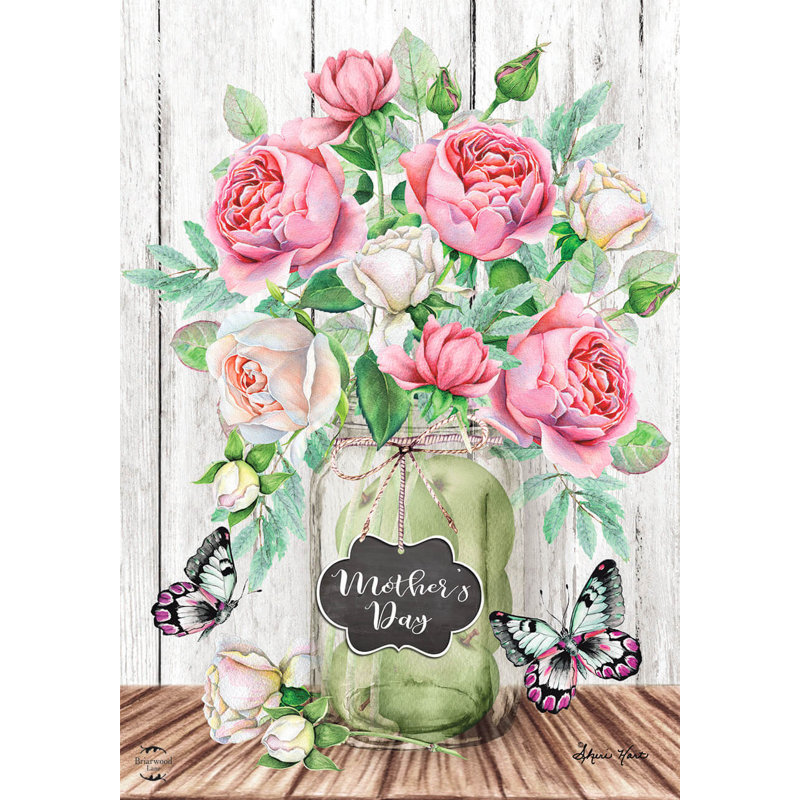 Drapeau de la maison des roses de la fête des Mères, Fête des Mères rose et blanche