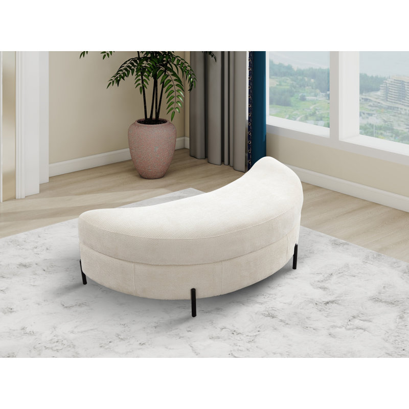 Grand repose-pieds rembourré avec rangement demi-lune, Chenille beige