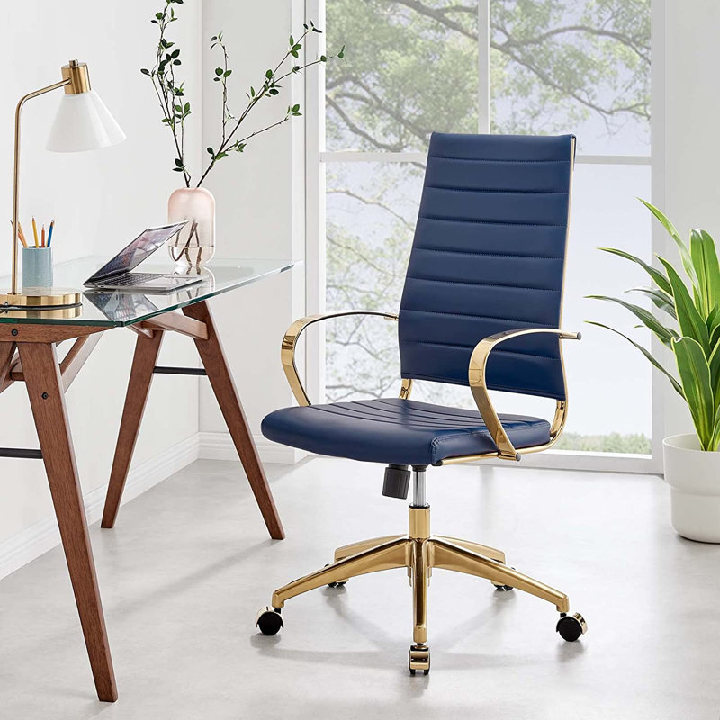 Jive Gold Stainless Steel Highback Office Chair, Navy, Gold