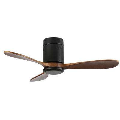 42-Inch Ceiling Fan Without Light, Solid Wood Blades, Downrod Mount for Sloped Ceiling ≤15°, Reversible Quiet DC Motor, Remote Control with 6 Speeds & Timer, Energy Saving for Bedroom, Living Room