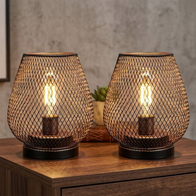 Borough Wharf Set of 2 Metal Cage Battery Powered Table lamp (Egg Shape)