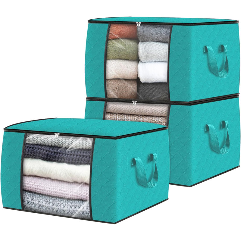 3 Pack Clothes Storage, Foldable Thick Fabric Blanket Storage Bags, Storage Containers For Organizing Bedroom, Closet, Clothing, Comforter, Organization And Storage With Handle