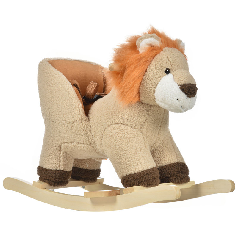Bébé cheval à bascule Qaba lion avec son, animaux à bascule en peluche, cheval à bascule en bois avec ceinture de sécurité