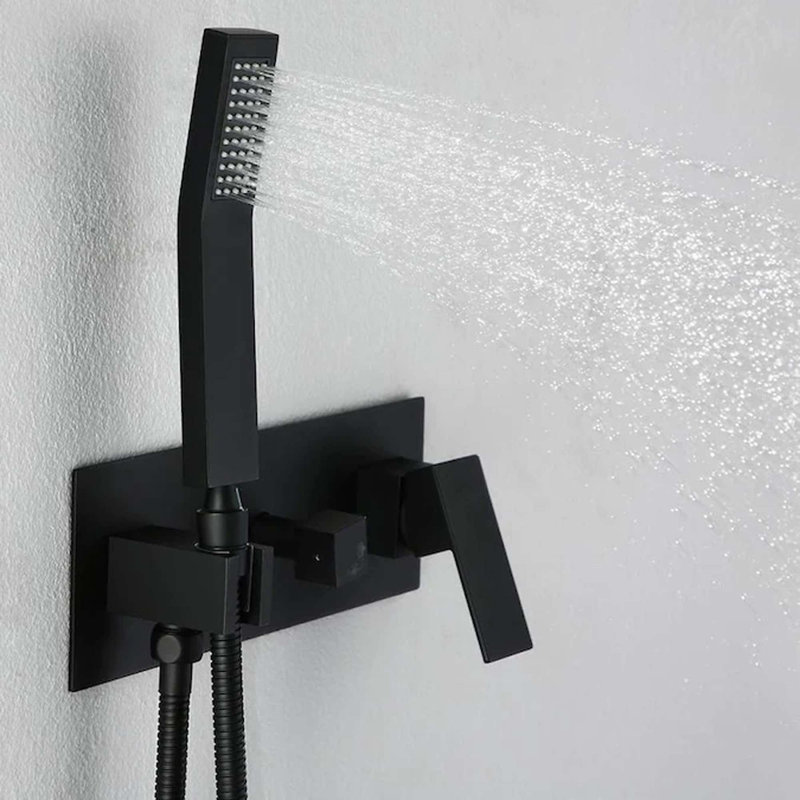 Système de robinet de douche en laiton noir mat avec pomme de douche à pluie de 10 po avec douchette, valve brute incluse