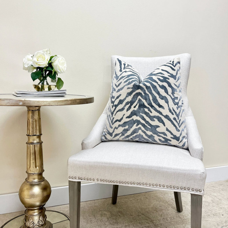 Velvet Zebra Print Throw Pillow Cover, 22"H x 22"W, Gray/Cream Animal Print