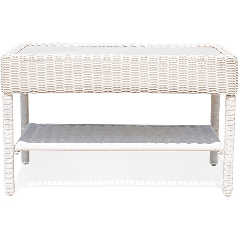 Table de patio en rotin avec tablettes doubles et plateau gris