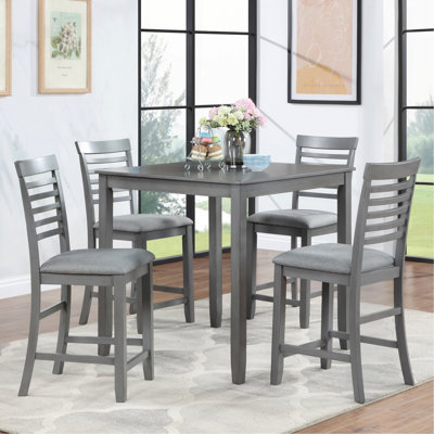 5 Piece Dining Table Set, Wooden Dining Square Table Set for 4, Counter Height Kitchen Table Set with Square Table and 4 Upholstered Chairs for Small