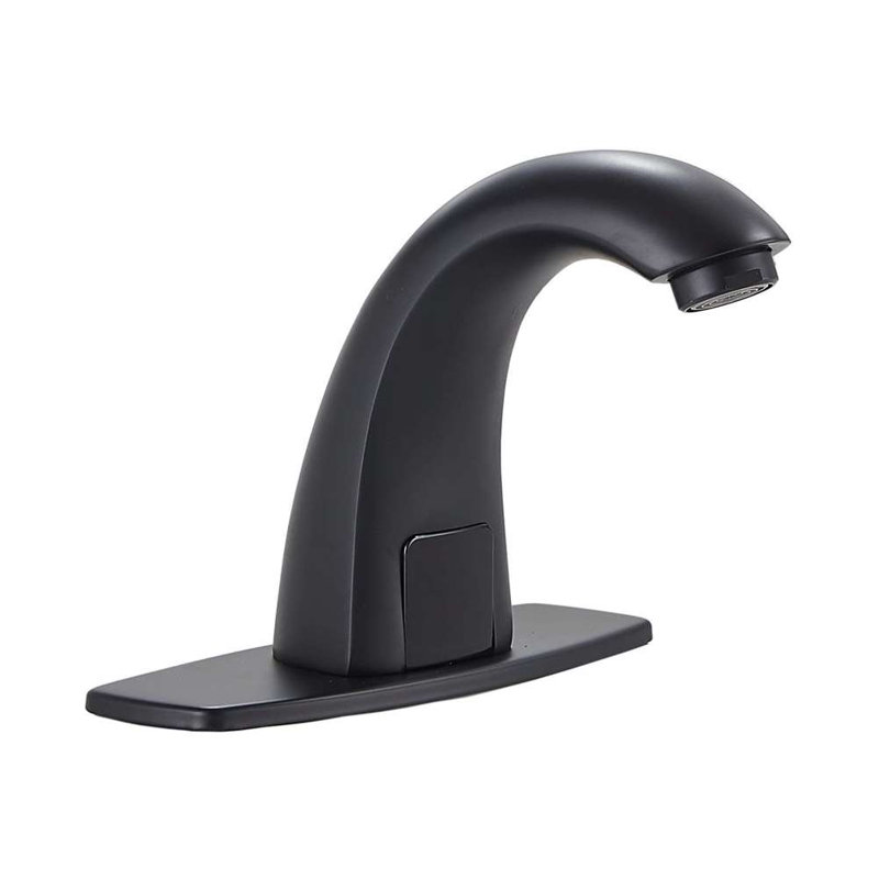 BathSelect Matte Black Sensor Bathroom Sink Faucet with Hole Cover Plate Single-Hole Sensor Vanity Faucet