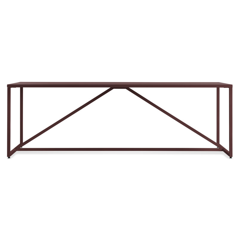 Strut Walnut Wood Dining Table, Oxblood, 35" W x 75" L, Standard (29" Height)