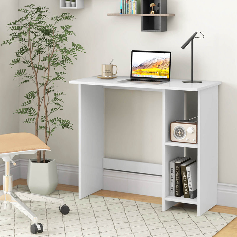 Ebern Designs Small Computer Desk With Storage Modern Writing Desk With Adjustable Shelf, White