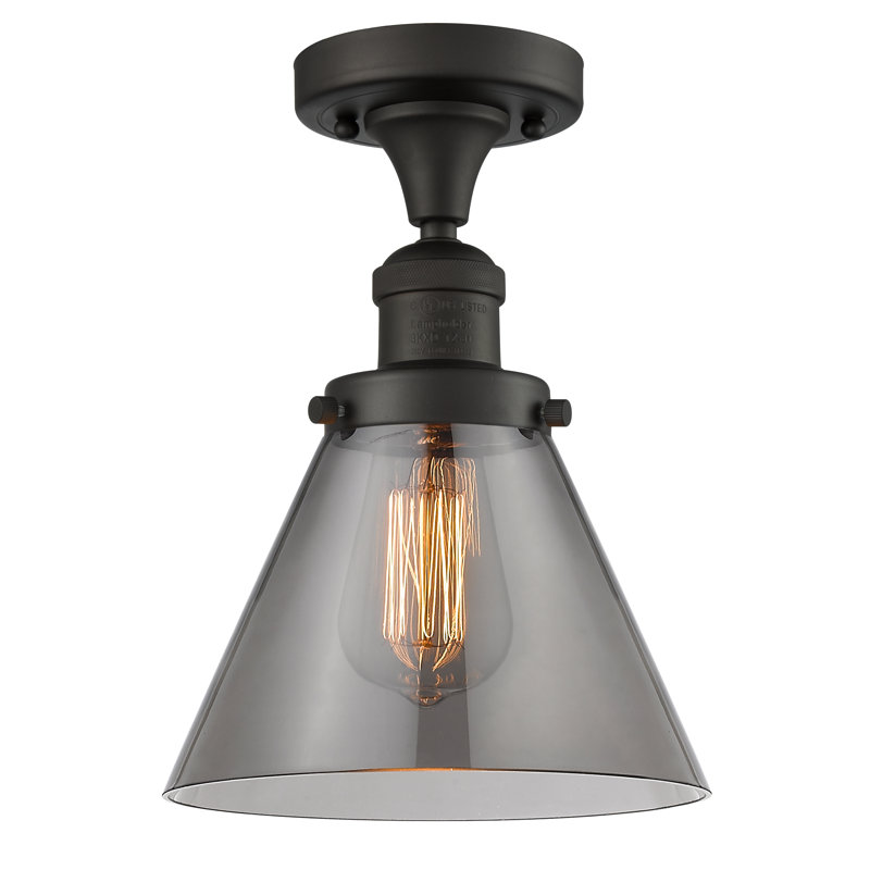 Plafonnier semi-encastré 1 lumière Cone, Bronze frotté à l'huile, Fumé, Ampoule à DEL rétro de 6 watts
