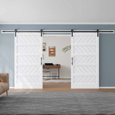 84" Height 5-Panel Manufactured Wood Double Barn Door with Installation Hardware Kit