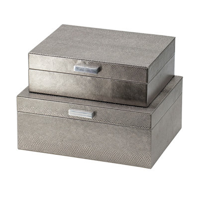 Ensemble de 2 boîtes de rangement Anop, finition peau de serpent, doublure flanelle, gris