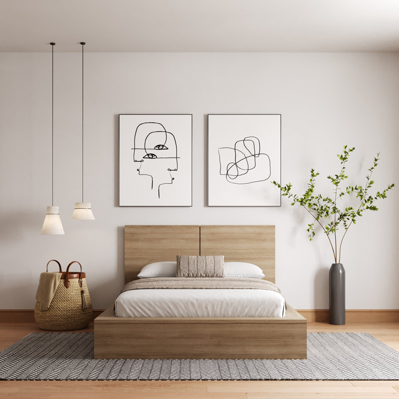 Guendolyn Platform Bed & Headboard, Brown Oak, Full / Double