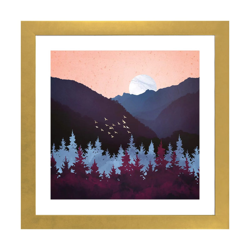 Mulberry Dusk - impression d'art graphique, Blanc, H 24 po x l 24 po x p 1 po, Papier encadré doré