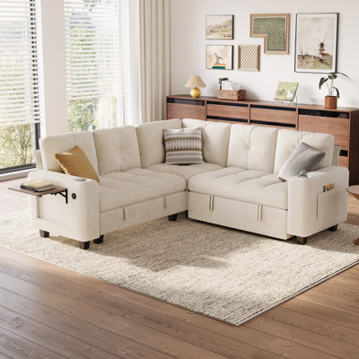 Canapé-lit modulaire capitonné capitonné modulaire de 83 po avec canapé-lit, chaise de rangement et table d'appoint Alvie