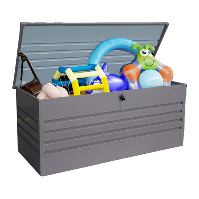 260-Gallon Weatherproof Metal Outdoor Deck Box With Lockable Lid, Hydraulic Hinge, And Dual-Purpose Table Function For Patio, Garden, And Pool Storage.
