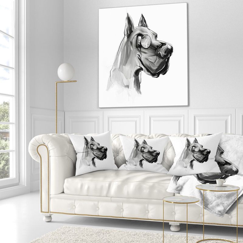 Coussin English Bulldog with Monocle, 16 po x 1 po, Carré